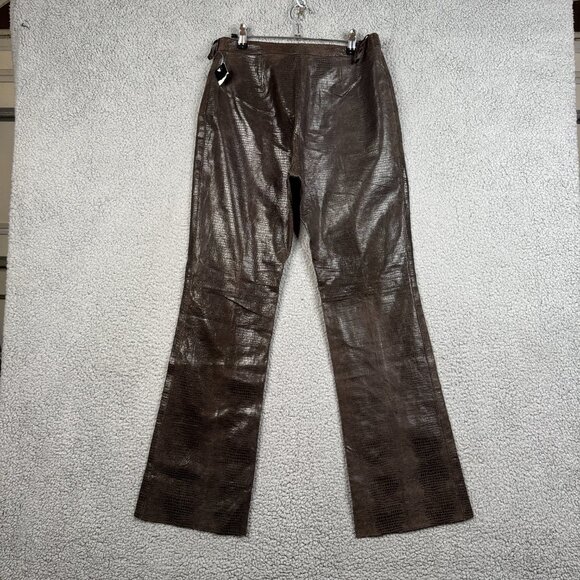 INC International Concepts Pants Women Size 6 Brown Flared 100% Leather Scales - Picture 5 of 12